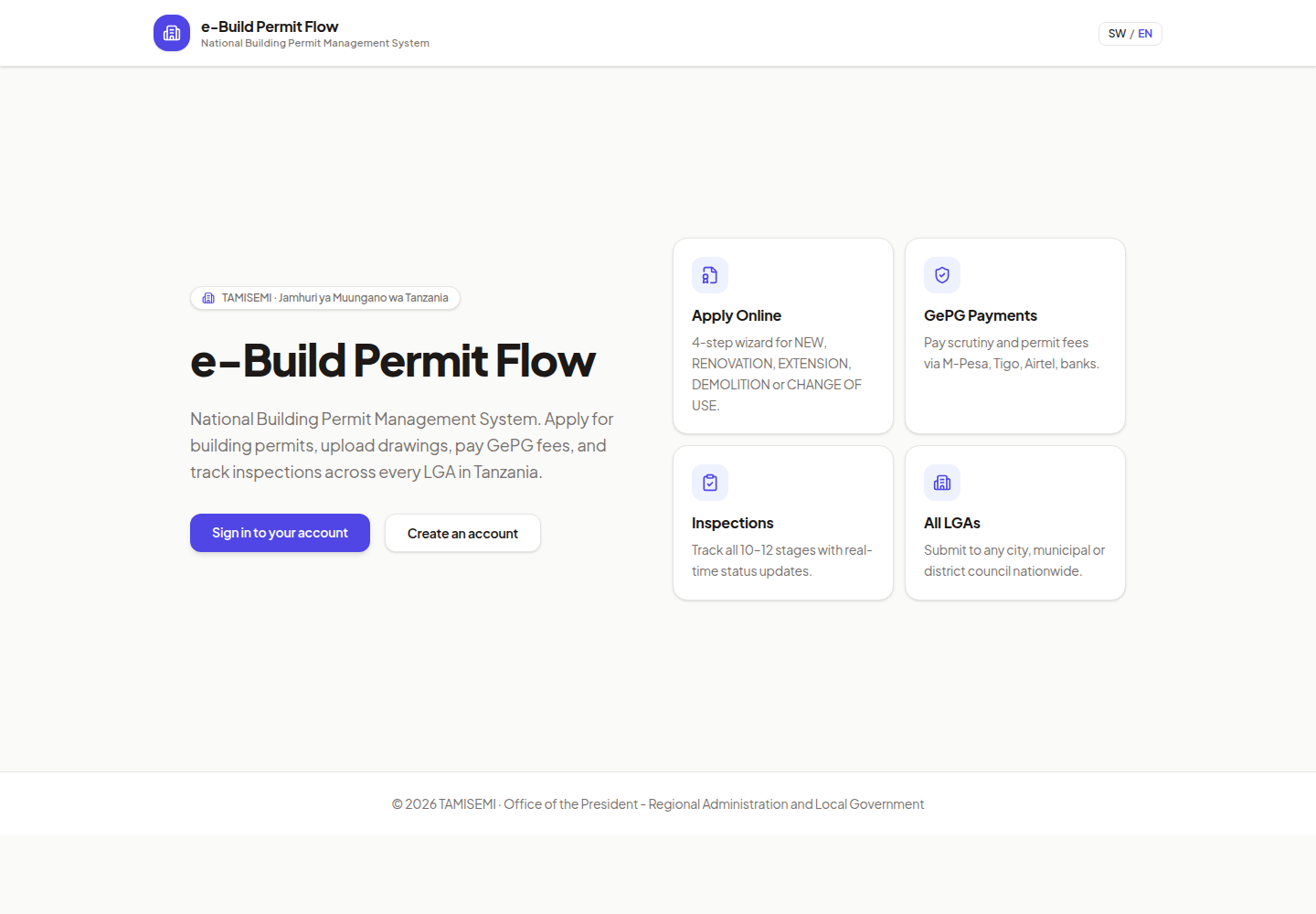 e-Build Permit Flow public website interface